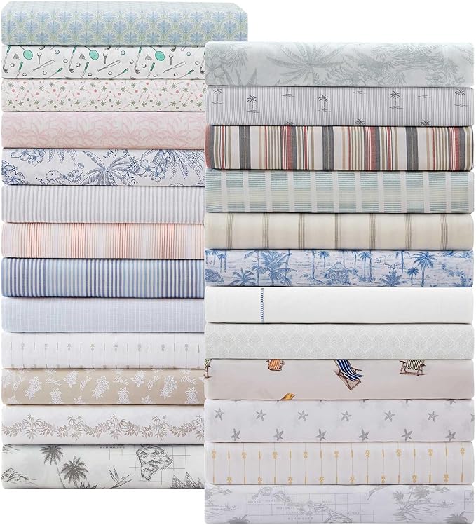 Tommy Bahama - Twin Sheet Set, Crisp & Cool Cotton Percale Bed Sheets, Deep Pockets, Striped Bedding with Matching Fitted Sheet & Pillowcase (Ala Moana Stripe Blue)