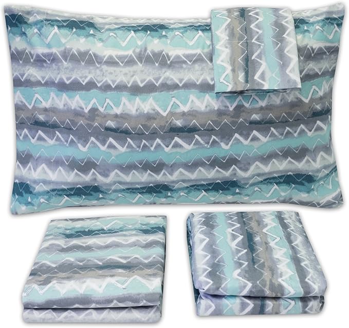 1500 Supreme Collection Extra Soft Summerset Ocean Vibe Chevron Pattern Sheet Set, Full - Luxury Bed Sheets Set with Deep Pocket Wrinkle Free Bedding, Trending Printed Pattern, Full