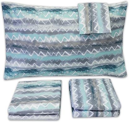 1500 Supreme Collection Extra Soft Summerset Ocean Vibe Chevron Pattern Sheet Set, King - Luxury Bed Sheets Set with Deep Pocket Wrinkle Free Bedding, Trending Printed Pattern, King