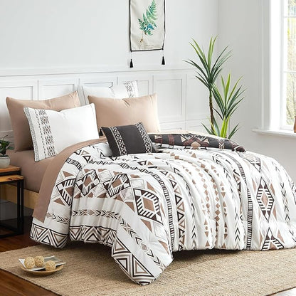 Geniospin Super King Plus Size Comforter Set- 7 Pieces Boho Bed in a Bag, Western Bedding Set for All Seasons, Reversible Aztec Bedding, Lightweight Comforter Bed Set with Sheets, Pillowcases & Shams
