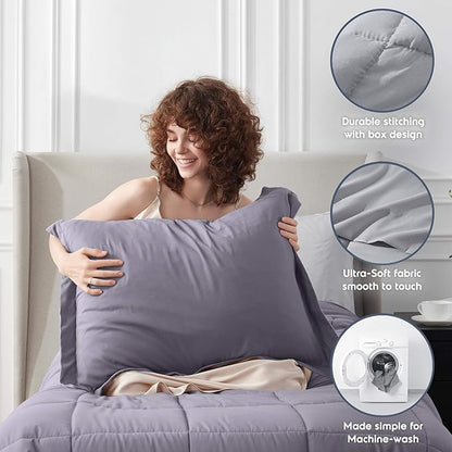 Nestl 5 Piece Twin Comforter Set – Grayish Purple Reversible Bed in a Bag – Complete Twin Size Bedding Set with Sheets, Pillowcase and Sham