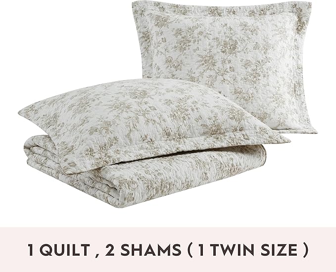 Laura Ashley - King Quilt Set, Reversible Floral Cotton Bedding with Matching Shams, Medium Weight for Year Round Use, Oek-Tex Certified (Walled Garden Brown)