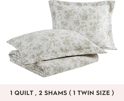 Laura Ashley - King Quilt Set, Reversible Floral Cotton Bedding with Matching Shams, Medium Weight for Year Round Use, Oek-Tex Certified (Walled Garden Brown)