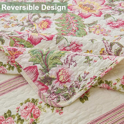 Cmfshape Floral Quilt Sets Bedspread Set 100% Cotton Bedding Set, All Season Use Lightweight Reversible Coverlet Quilts with 2 Pillow Shams(Queen 92"x96")