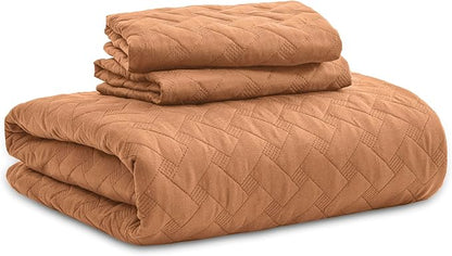 Bedsure Quilts Queen Size - Lightweight Bedspreads Queen Size with Basket Weave Pattern, Soft Quilt Bedding Set, Hazel Brown Comforter Set Coverlet for All Seasons with 2 Pillow Shams (90" x 96") | Skin-Friendly Soft, All-Season Comfort, Breathable, Li...