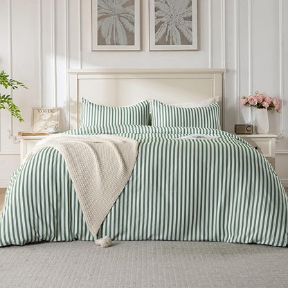 ROSE&RISY Twin Duvet Cover Set, 2 Pieces Soft Bedding Set, Breathable and Cooling Duve Cover Set with 1 Duvet Cover, 1 Pillow Case (Green Stripe, Twin Size)
