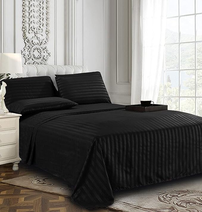 Elegant Comfort Softest and Coziest 4-Piece Sheet Set - 1500 Premium Hotel Quality Microfiber - Luxurious Wrinkle Resistant 4-Piece Damask Stripe Bed Sheet Set, Twin XL, Black