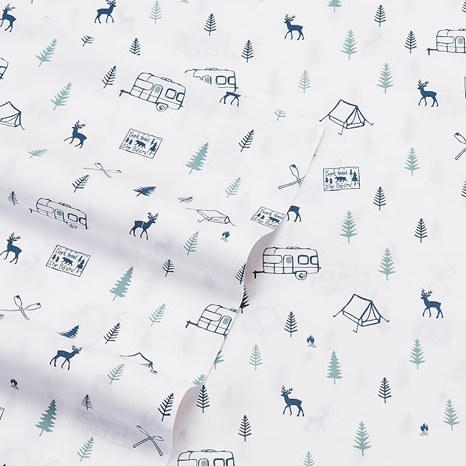 Eddie Bauer - Queen Sheets, Cotton Percale Bedding Set, Crisp & Cool Home Decor (Campout Dark Blue, Queen)
