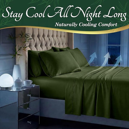 DECOLURE 100% Viscose Derived from Bamboo Sheets Twin Size - Luxury 4 Pc Naturally Cooling Sheets, Ultra Soft Bed Set - Deep 17" Pockets, Durable Double Stitching, Oeko Tex Standard (Olive)