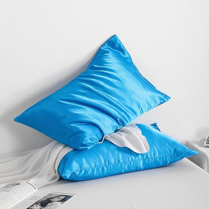 NTBAY 12 Pack Satin Queen Pillowcases for Hair and Skin, Luxurious and Silky Pillow Cases with Envelope Closure, 20 x 30 Inches, Royal Blue