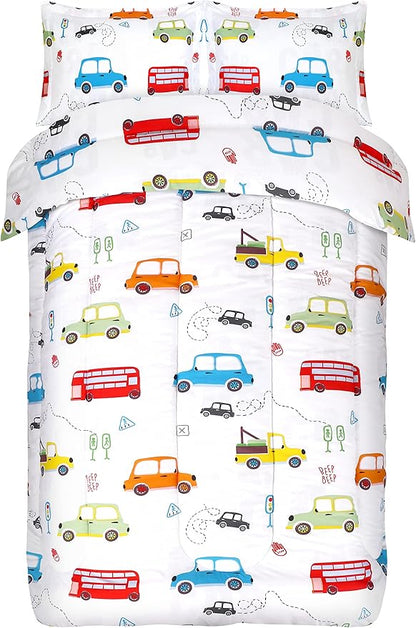 Utopia Bedding Car Kids Comforter Set with 2 Pillow Shams, 3 Piece Soft Microfiber Twin Bed Comforter with Pillow Shams, Printed Kids Bedding for Boys and Girls, Lightweight, Breathable,Easy Care