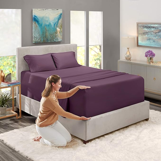 Nestl King Size Sheet Set, Microfiber, Extra Deep Pocket, 4 Piece, Purple