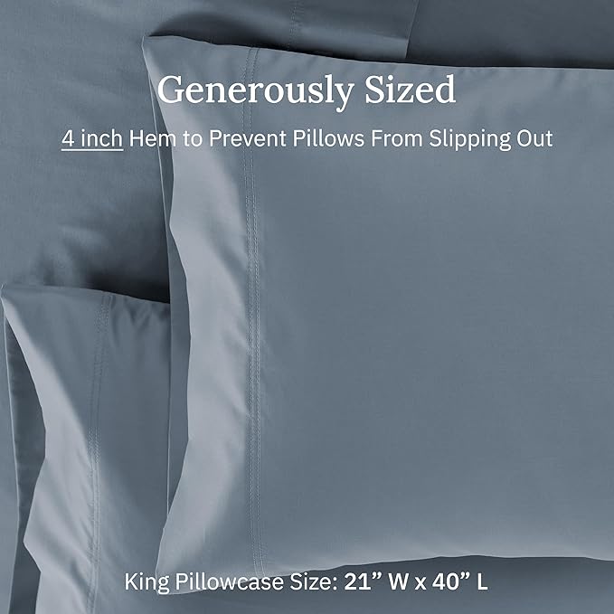 Luxuriously Soft Premium 600 Thread Count, 100% Cotton Set of 2 Cases, Crisp Pillowcases King Size Set of 2, Fits King Pillows (Pastel Blue)