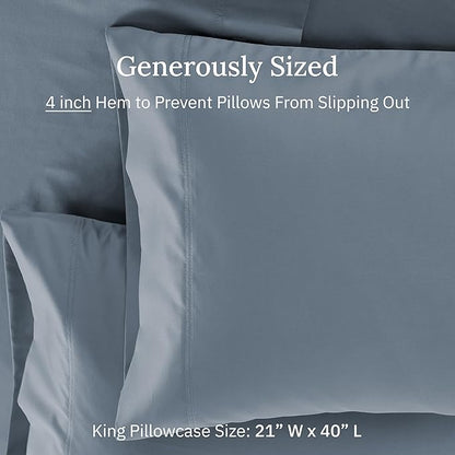 Luxuriously Soft Premium 600 Thread Count, 100% Cotton Set of 2 Cases, Crisp Pillowcases King Size Set of 2, Fits King Pillows (Pastel Blue)