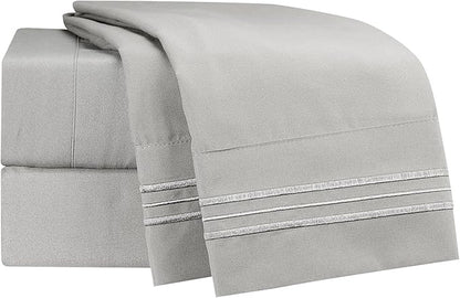 Clara Clark Bed Sheets, Premier 1800 Series 4 Piece Bed Sheet Set, Deep Pocket, Wrinkle, Fade, Stain Resistant, Luxury Soft Bedding Sheets & Pillowcases, King, Silver Gray