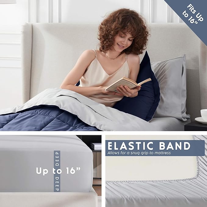 Nestl 5 Piece Twin Comforter Set – Navy Reversible Bed in a Bag – Complete Twin Size Bedding Set with Sheets, Pillowcase and Sham