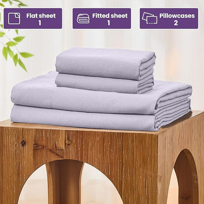 Bedlifes 100% French Pure Linen Sheets California King Size Breathable and Cooling Flax Sheet Set Soft Durable and Moisture Wicking 16 Inch Deep Pocket-4 Piece(Cal King,Lavender)