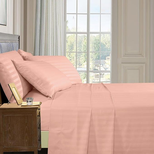 Elegant Comfort Softest and Coziest 4-Piece Sheet Set - 1500 Premium Hotel Quality Microfiber - Deep Pocket, Wrinkle Resistant 4-Piece Damask Stripe Bed Sheet Set, Twin, Dusty Rose