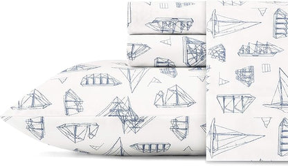 Nautica - Full Size Sheet Sets, Cotton Percale Bedding, Crisp & Cool, Coastal Home Decor (Whitewood Sail Blue, Full)