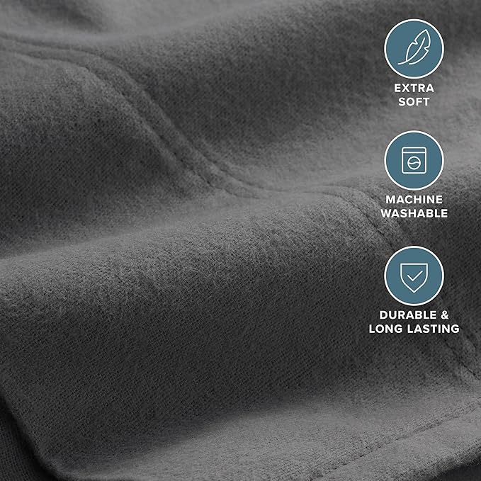 Bare Home Flannel Standard Pillowcases Set of 2 - 100% Cotton - Velvety Soft & Cozy - Double Brushed Heavyweight Flannel Pillowcases (Standard Pillowcase Set of 2, Grey)