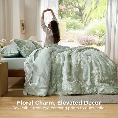 Bedsure King Size Comforter Set - 7 Pieces Floral Sage Green GentleSoft™ Bedding Sets, King Bed in a Bag with Botanical Flowers Winter Comforter, Sheets, Pillowcases & Shams