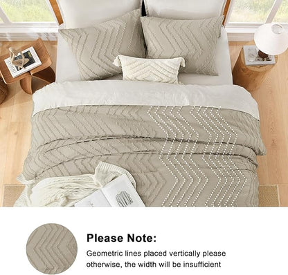 Litanika Comforter Oversized King Size Set Oatmeal, 3 Pieces Chevron Tufted Solid Bedding Comforter Sets, Fluffy Bed Set