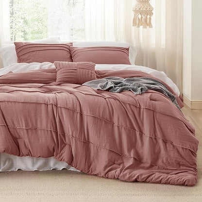 Bedsure King Comforter Set - 4 Pieces Pinch Pleat Bed Set, Dusty Pink Boho Bedding for All Season, 1 Soft Comforter, 2 Pillowcases, 1 Decorative Pillow