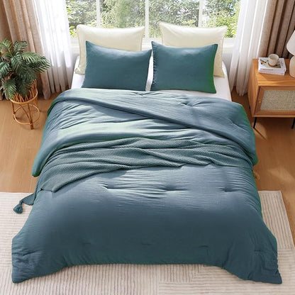 WRENSONGE Queen Comforter Set - 3 Pieces Prewashed Oxford Blue Comforter Soft Lightweight for All Seasons,Down Alternative Comforters Queen Size with 2 Pillow Shams