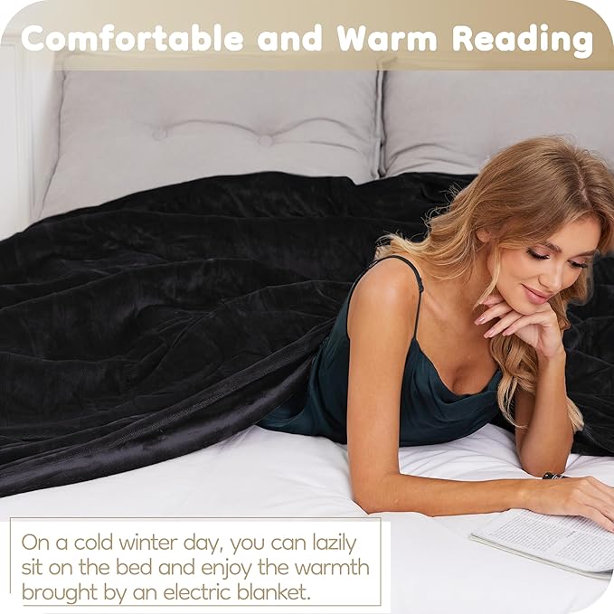 Electric Heated Blanket Twin Size 62"×84", Breathable & Luxurious Flannel, Soft Warm Gift with Over-Heat Protection, 4 Heating Levels & 10 H Auto Shut Off, Machine Washable，Dark Grey