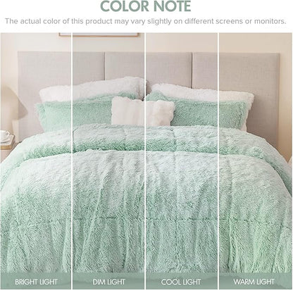 Intelligent Design Malea Shaggy Comforter Set, Long Faux Fur Cozy Down Alternative, Modern Casual Ultra Soft All Season Fluffy Bedding with Matching Sham, Twin/Twin XL, Aqua 2 Piece