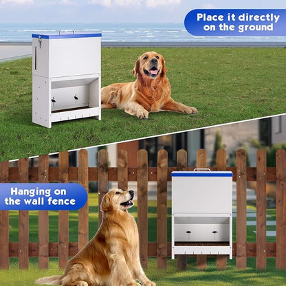 Automatic Dog Feeder Large Breed, Outdoor Dog Feeder for Large Dogs, Large Capacity Automatic Gravity Dog Feeder Suitable for Small, Medium, and Large Dog Breeds (Blue)