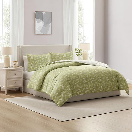 Nestl Full Size Comforter Sets - Sage Green Bed in a Bag Full Size, 3 Pieces Reversible Bed Set, Soft Floral Bedding Set, All Season Botanical Comforters with Pillow Shams