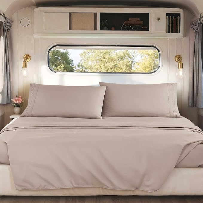 Clara Clark RV Short Queen Sheets - Hotel Luxury 6 Piece Bed Sheets for Short Queen Size Bed - Soft Bedding Sheets & Pillowcases, Fits Low Mattress up to 10 inch deep. Short Queen, Linen