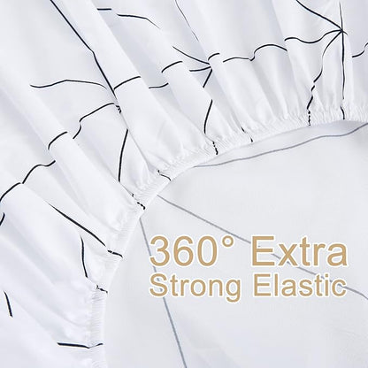 Best Season Bed Sheet Set 3 Pieces -Twin Size-Soft Durable Microfiber Bedding Sheet Set,Deep Pocket,Stain,Fade & Wrinkle Resistant(Geometric White)