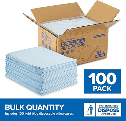 Stock Your Home (100 Count) Disposable Pillow Case Covers, Tissue/Poly 21" x 30" Standard Size, Single-Use Pillowcases with Moisture Barrier in Blue
