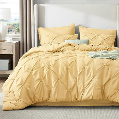 Bedsure Full Comforter Set Yellow - Bed in a Bag Full Size 7 Pieces, GentleSoft™ Pintuck Bed Set Gift for Family, Pinch Pleat Yellow Comforter with Sheets, Pillowcases & Shams