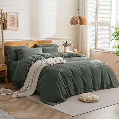 JELLYMONI Cotton Duvet Cover Cal King Size - Gray Comforter Cover with Button 100% Washed Cotton 3PCS Breathable Soft Solid Bedding Set Duvet Cover 104×98in & 2 Pillowcases (NO Comforter)