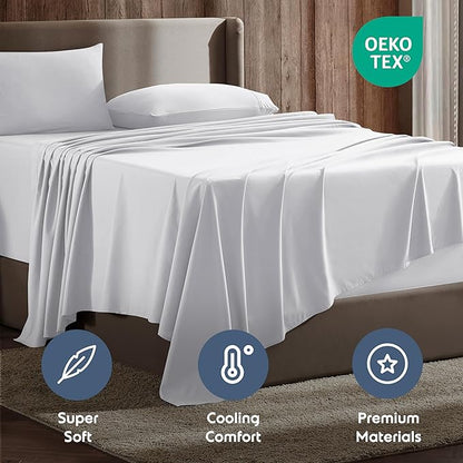 Nestl California King Sheet Set - 1800 Ultra-Soft Microfiber Cal King Bed Sheets - Double Brushed - Deep Pockets - Easy Fit - 4 Piece Set - Bed Sheets (California King, White)
