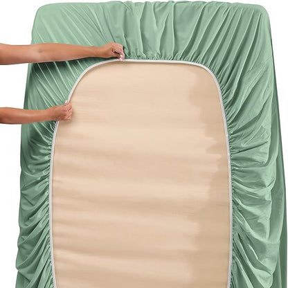 Nestl Twin XL Size Sheet Set, 4 Piece Extra Deep Pocket (18-24 inches), Microfiber, Hotel Luxury, Soft, Breathable, Wrinkle-Free, Easy to Care, Sage Green New