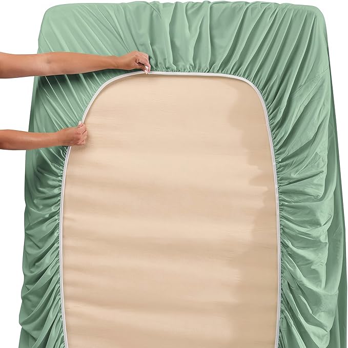 Nestl Full Size Sheet Set, 4 Piece Extra Deep Pocket (18-24 inches), Microfiber, Hotel Luxury, Soft, Breathable, Wrinkle-Free, Easy to Care, Sage Green New