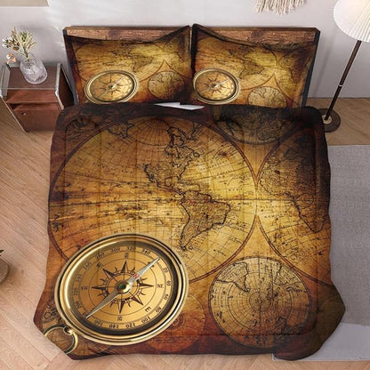 King Size Comforter Set with 2 Pillowcases, Vintage Retro World Map Soft 3 Pcs Bedding for Kids and Adults Bedroom Bed Decor