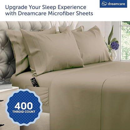 DREAMCARE Queen Sheet Set – 6 pcs Cooling Bed Sheets – up to 15” Deep Sheets Queen Size Bed Set – 2500 Supreme Collection – Extra Soft 100% Brushed Microfiber Hotel Luxury with Side Pocket, Eucalyptus