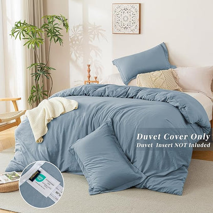 MILDLY Super Soft Duvet Cover 2pcs - 100% Washed Microfiber Haze Blue Comforter Cover Set with Zipper Closure & Corner Ties (No Comforter)