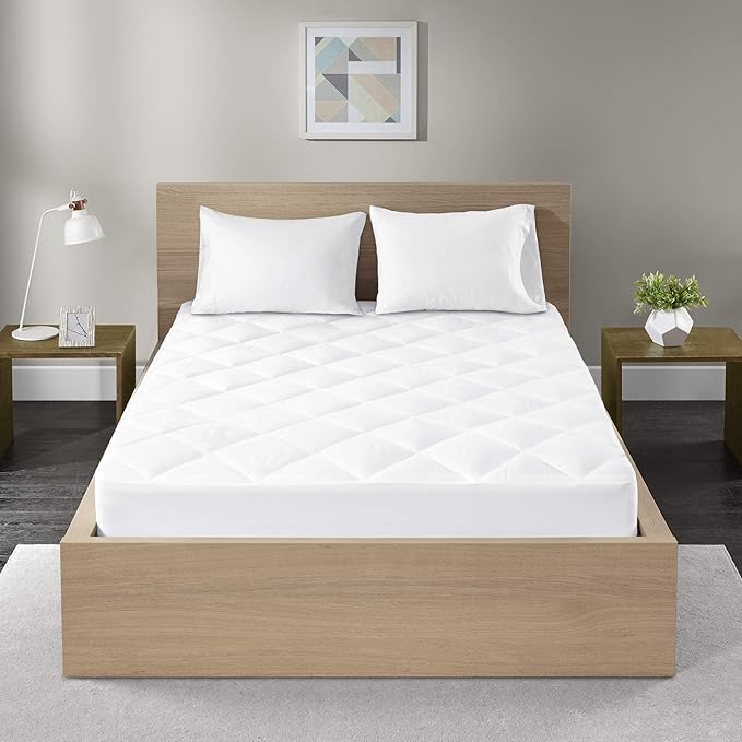 Madison Park Twin XL Mattress Protector Pad Waterproof Bed Cover, Breathable 300TC Sateen Cotton, Diamond Quilted Topper, Quiet Nights, Fitted Pocket Fits Up to 18 Inch, Machine Washable, White