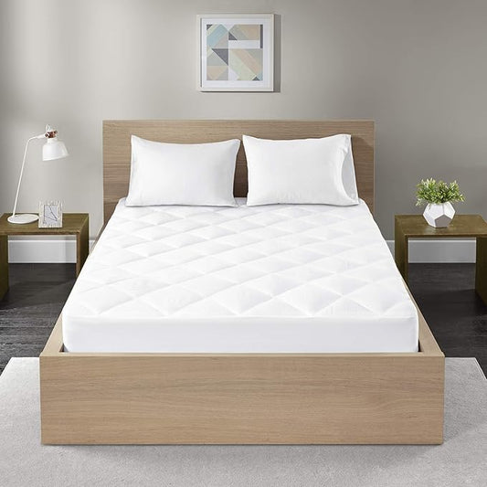Madison Park Twin XL Mattress Protector Pad Waterproof Bed Cover, Breathable 300TC Sateen Cotton, Diamond Quilted Topper, Quiet Nights, Fitted Pocket Fits Up to 18 Inch, Machine Washable, White