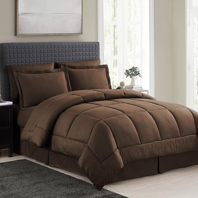 8 Piece Comforter Set Bag with Checkered Design (Pack of 3, 24 Count Total)