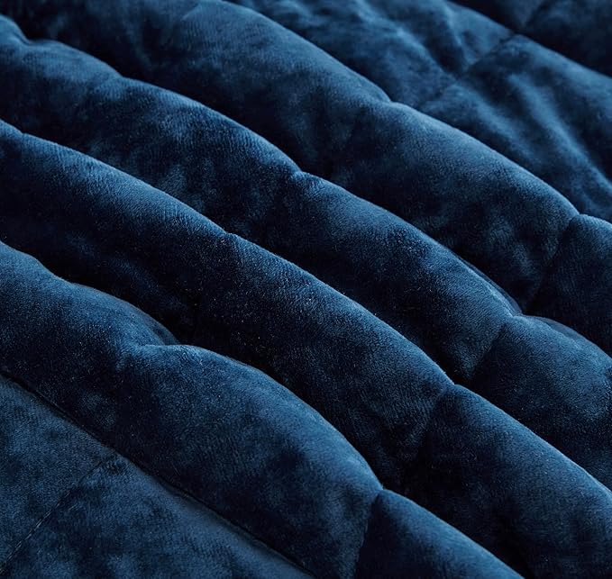 Chezmoi Collection Lux Navy Blue Velvet Quilt Queen Set, 3-Piece Plush Distressed Velvet Bedding All Season Lightweight Comforter Brushed Microfiber Reverse with Diamond Stitch Quilting