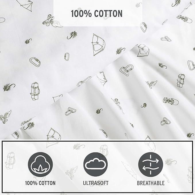 Eddie Bauer - Sheet Set, Luxurious Cotton Percale Bedding with Matching Pillowcase, Crisp & Cool, Fully Elasticized (Camp Green, Twin)