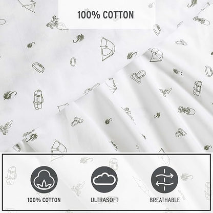 Eddie Bauer - Sheet Set, Luxurious Cotton Percale Bedding with Matching Pillowcase, Crisp & Cool, Fully Elasticized (Camp Green, Twin)