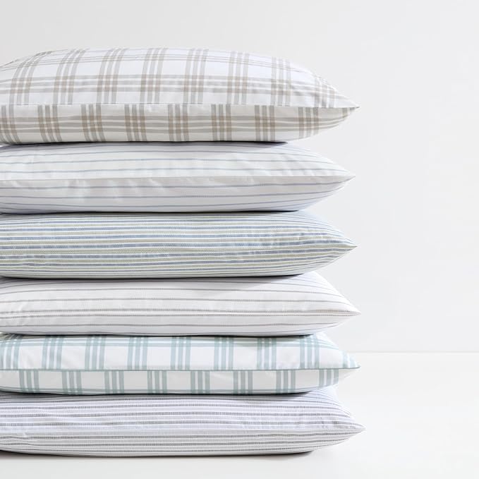 Eddie Bauer - Twin Sheet Set, Cotton Percale Bedding Set, Super Soft and Bedding Set, Oeko-Tex Certified (Basic Plaid Beige, Twin)